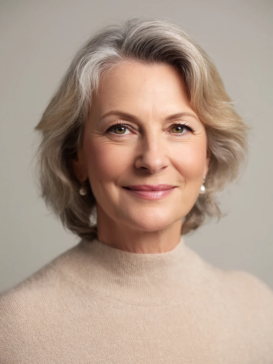 Chin-Length Silver Frost Wavy Soft Layers with Side Bangs
